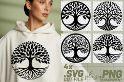 4x Trees Of Life Circular Frames Roots Leaves SVGs Cut Files Product Image 1