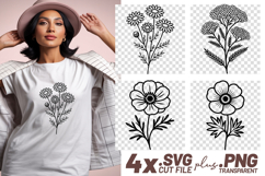 4x Floral SVG Botanical Daisy Anemone EPS Cut Files Cricuts Product Image 1