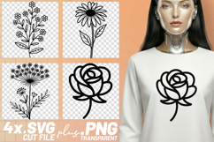4x Floral SVG Daisy Rose Botanical Cut Files PNG Cricut Product Image 1