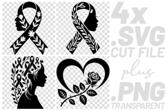 4x Breast Cancer Awareness Ribbon Woman Floral SVG Files Product Image 1