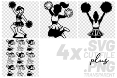 4x Cheerleader Smile Jump Silhouette Pom Poms SVG Cut Files Product Image 1