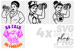 4x Fitness No Pain No Flowers Nurse Dumbbell SVG Cut Files Product Image 1