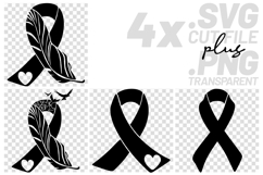 4x Cancer Awareness Ribbon Heart Feather Quotes SVG Cut File Product Image 1