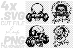 4x Fitness Sweating Out My Demons Skull SVG Cut Files Shirt Product Image 1
