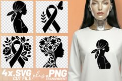 4x Breast Cancer Awareness Woman Ribbon Floral SVG Cut Files Product Image 1