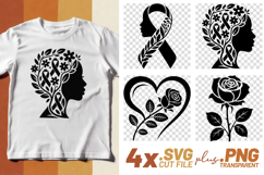 4x Breast Cancer Awareness Woman Floral Rose SVG Cut Files Product Image 1