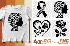 4x Breast Cancer Awareness Woman Floral Rose SVG Cut Files Product Image 1