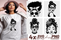 4x Afro Star Sunglasses Space Buns Women SVG Cut Files Shirt Product Image 1
