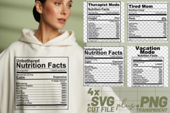 4x Nutrition Facts Therapist Mom Vacation SVG Cut Files Product Image 1