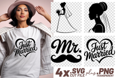 4x Wedding SVG Bride Just Married Cut Files Cricut PNG Product Image 1