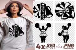4x Cheer Megaphone Bow Cheerleader SVG Cut Files Shirt Product Image 1