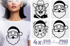 4x Cowboy Santa Christmas SVG Cut Files Western Holiday Shirt Product Image 1