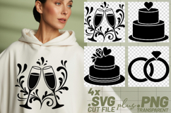 4x Wedding SVG Cake Rings Champagne Cut Files Cricut PNG Product Image 1