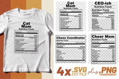 4x Nutrition Facts Cat Mom CEO Chaos Cheer SVG File Design Product Image 1