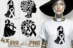 4x Breast Cancer Awareness Ribbon Woman Floral SVG Cut Files Product Image 1