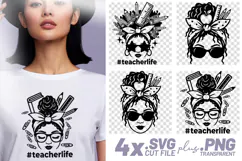 4x Teacherlife Women Face Pencils Glasses SVG Cut Files Product Image 1