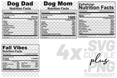 4x Nutrition Facts Dog Mom Dad Fall Esthetician SVG File DIY Product Image 1
