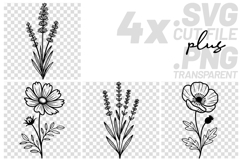 4x Floral SVG Lavender Daisy Poppy EPS Cut Files Cricut Product Image 1
