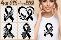 4x Cancer Awareness Ribbon Rose Heart SVG Cut Files Product Image 1