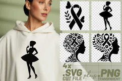 4x Breast Cancer Awareness Ribbon Butterfly Woman SVG Files Product Image 1