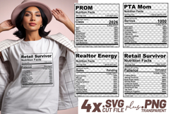 4x Nutrition Facts Prom PTA Retail SVG Cut Files Shirt Cricu Product Image 1