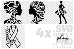 4x Cancer Awareness Floral Woman Ribbon SVG Cut Files Product Image 1