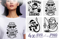 4x Ice Fishing Snowman Legend Gone Fishing SVG Cut Files Art Product Image 1