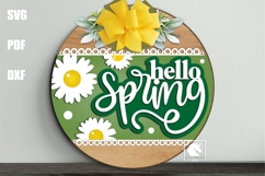 Hello Spring Round Sign SVG | Spring Daisy Floral Door Sign Product Image 1