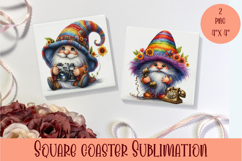 Cute gnome Square Coaster Sublimation Design Product Image 1