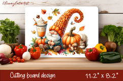Gnome cutting board for Autumn with coffee, pumpkins, leaves Product Image 1