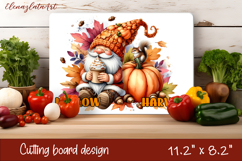Gnome cutting board for Autumn with coffee, pumpkins, leaves Product Image 1