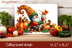 Gnome cutting board for Autumn with coffee, pumpkins, leaves Product Image 1