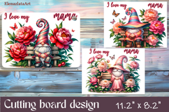 Flowers Gnomes Cutting Board Sublimation, Mom Kitchen Product Image 1