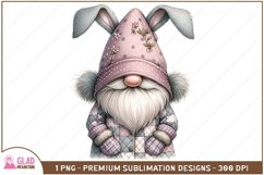 Easter Bunny Gnome sublimation png, Quilted Gnome bunny png Product Image 1