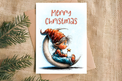 Merry Christmas card design printable Baby gnome with moon Product Image 3