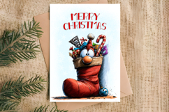 Merry Christmas card design Funny gnome in Christmas sock Product Image 4