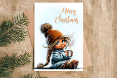 Merry Christmas card design Cute girl with cup of tea, cocoa Product Image 5