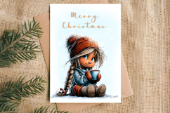 Merry Christmas card design Cute girl with cup of tea, cocoa Product Image 3