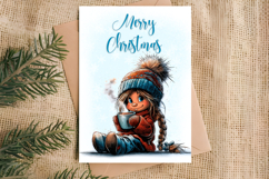Merry Christmas card design Cute girl with cup of tea, cocoa Product Image 4