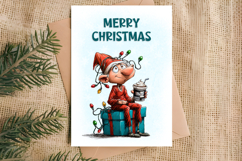 Merry Christmas card design Christmas gnomes, gift box PNG Product Image 3