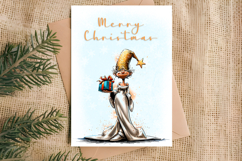 Merry Christmas card design Christmas girl gnomes, gift box Product Image 2