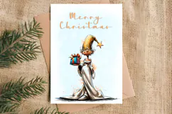 Merry Christmas card design Christmas girl gnomes, gift box Product Image 2