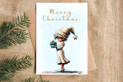 Merry Christmas card design Christmas girl gnomes, gift box Product Image 4