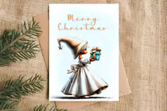 Merry Christmas card design Christmas girl gnomes, gift box Product Image 5