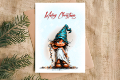 Merry Christmas card design Christmas girl gnomes, lights Product Image 4