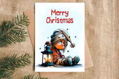 Merry Christmas card design Christmas girl gnomes, lights Product Image 2