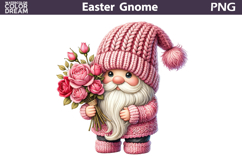 Red Gnome Floral Clipart PNG | Mothers Day Sublimation Product Image 1