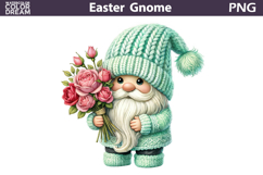Mint Gnome Floral Clipart PNG | Mothers Day Sublimation Product Image 1