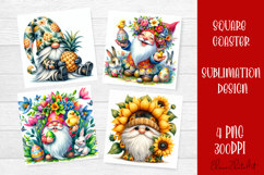 Cute berry gnome square coaster Sublimation PNG Product Image 1