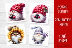 Cute berry gnome square coaster Sublimation PNG Product Image 1